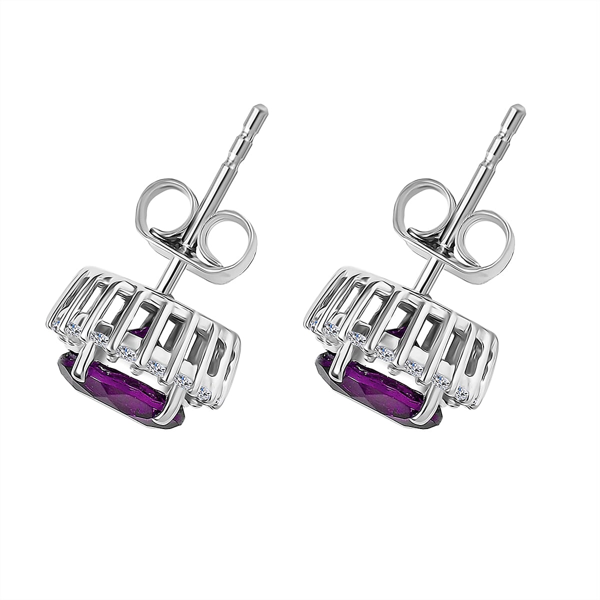 Certified & Appraised AAA Luxuriant Lab Grown Purple Sapphire and G-H SI Lab Grown Diamond 4.24 ctw Earrings in 10K White Gold image number 3