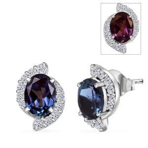 Certified & Appraised AAA Luxuriant Lab Grown Alexandrite and G-H SI Lab Grown Diamond 3.73 ctw Earrings in 10K White Gold