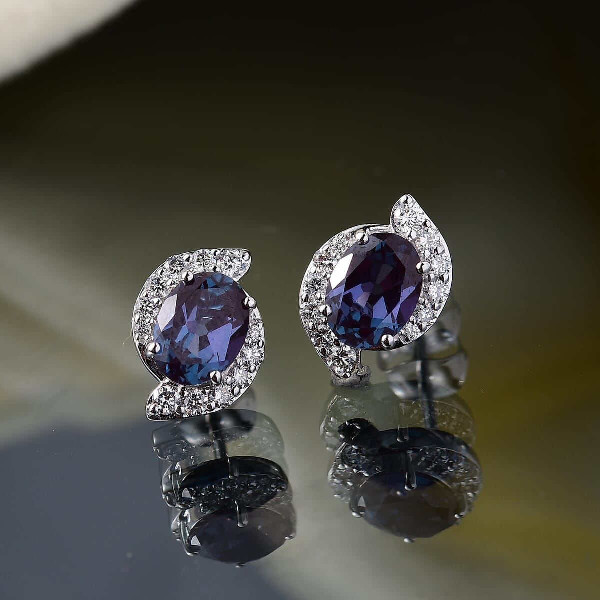 Certified & Appraised AAA Luxuriant Lab Grown Alexandrite and G-H SI Lab Grown Diamond 3.73 ctw Earrings in 10K White Gold image number 1