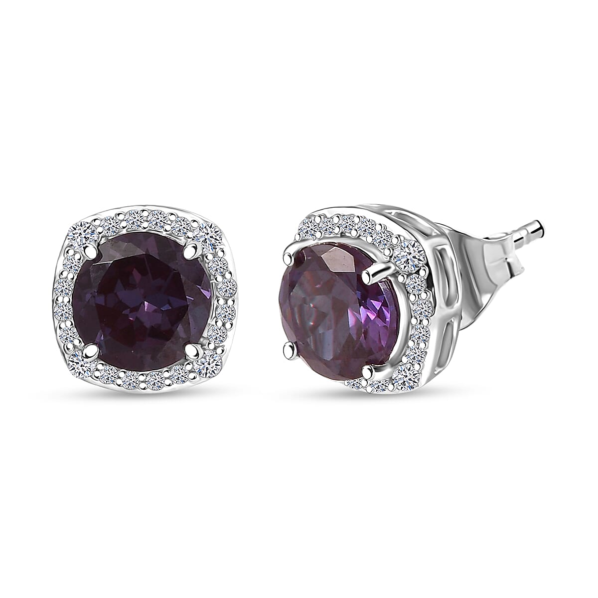 Certified & Appraised AAA Luxuriant Lab Grown Alexandrite and G-H SI Lab Grown Diamond 2.90 ctw Earrings in 10K White Gold image number 0