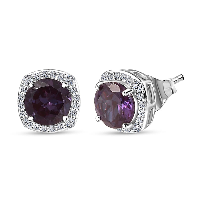 Certified & Appraised AAA Luxuriant Lab Grown Alexandrite and G-H SI Lab Grown Diamond 2.90 ctw Stud Earrings in 10K White Gold