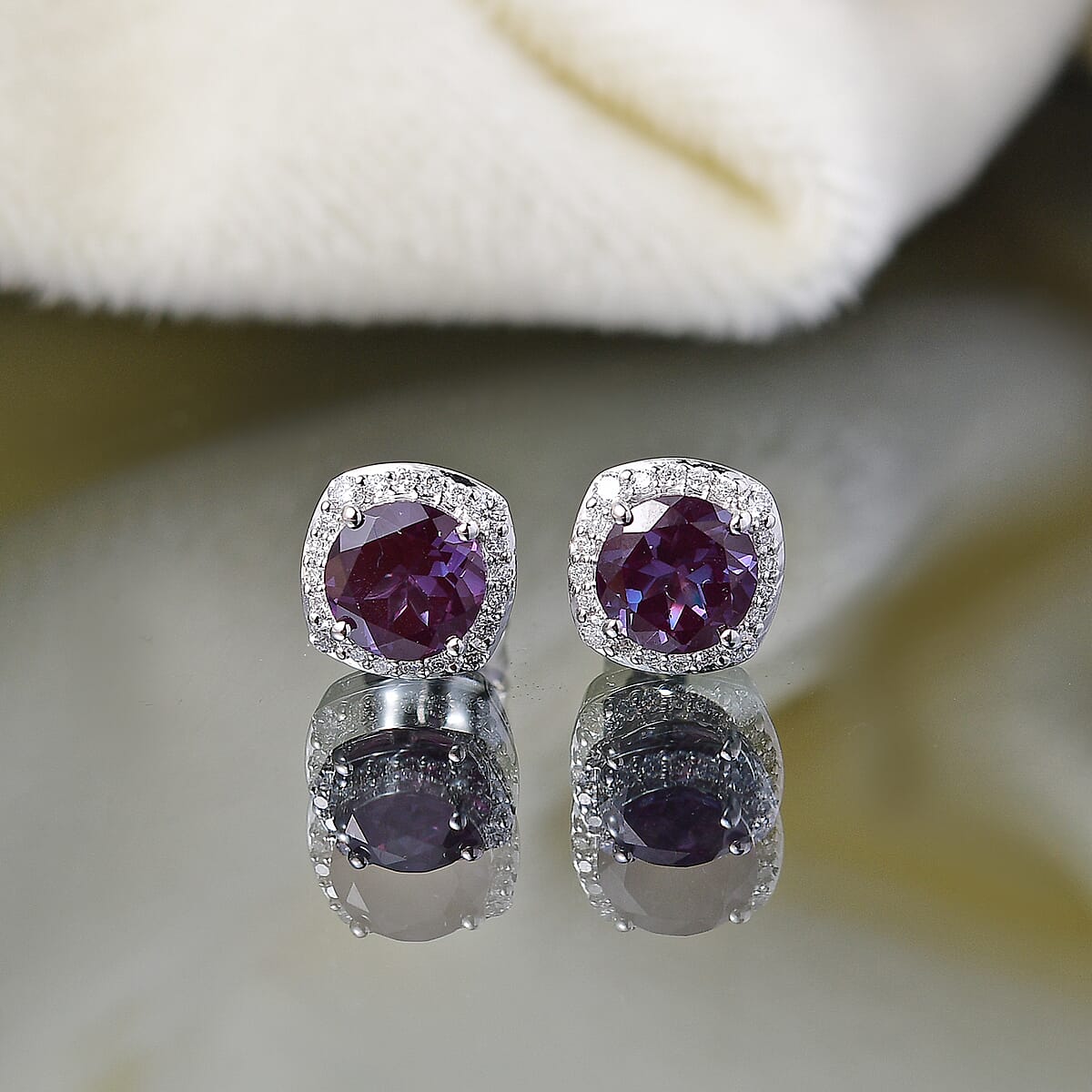 Certified & Appraised AAA Luxuriant Lab Grown Alexandrite and G-H SI Lab Grown Diamond 2.90 ctw Earrings in 10K White Gold image number 1
