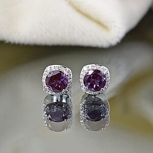 Certified & Appraised AAA Luxuriant Lab Grown Alexandrite and G-H SI Lab Grown Diamond 2.90 ctw Stud Earrings in 10K White Gold