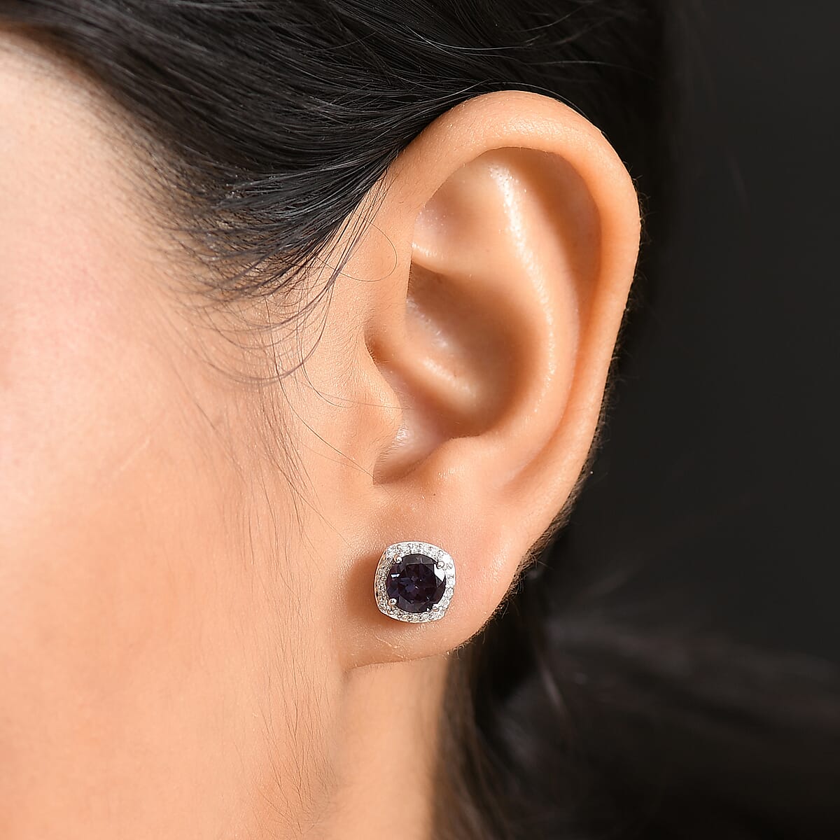 Certified & Appraised AAA Luxuriant Lab Grown Alexandrite and G-H SI Lab Grown Diamond 2.90 ctw Earrings in 10K White Gold image number 2