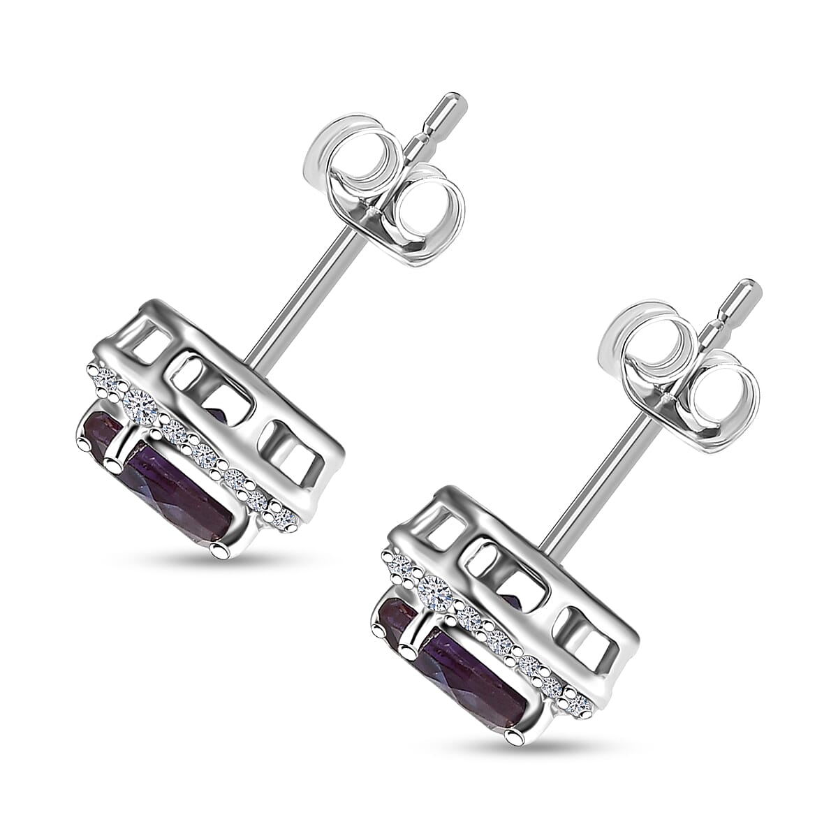 Certified & Appraised AAA Luxuriant Lab Grown Alexandrite and G-H SI Lab Grown Diamond 2.90 ctw Earrings in 10K White Gold image number 3