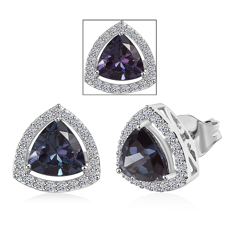 AAA Lab Grown Alexandrite and Luxuriant Lab Grown Diamond G-H SI 3.25 ctw Earrings in 10K White Gold