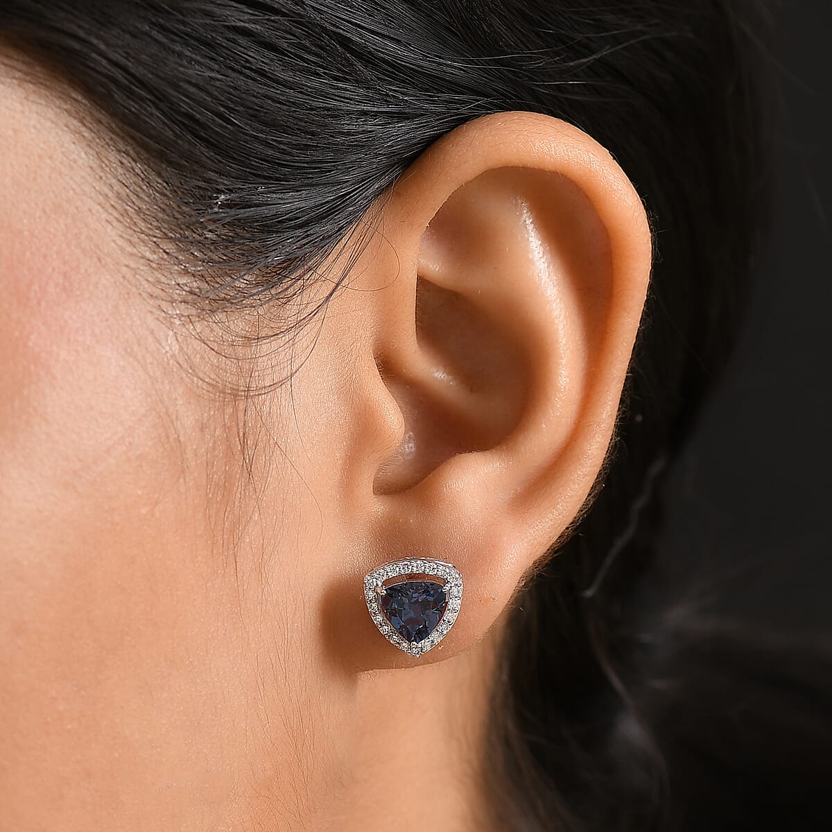 Luxuriant Diamond 10K White Gold  AAA   Lab Grown Alexandrite ,  Lab Grown Diamond  GH, SI Earring 3.72 ctw image number 2