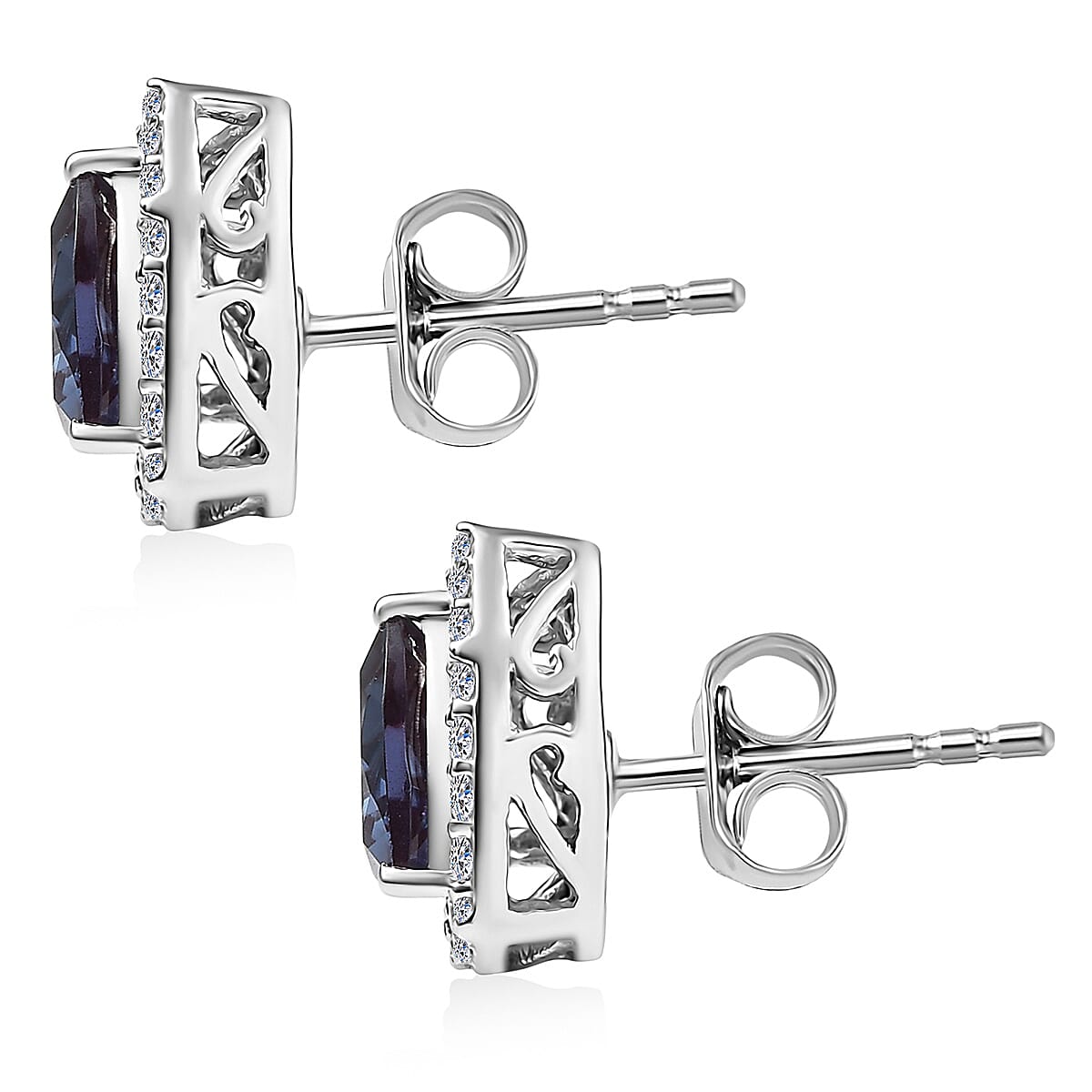 Luxuriant Diamond 10K White Gold  AAA   Lab Grown Alexandrite ,  Lab Grown Diamond  GH, SI Earring 3.72 ctw image number 3