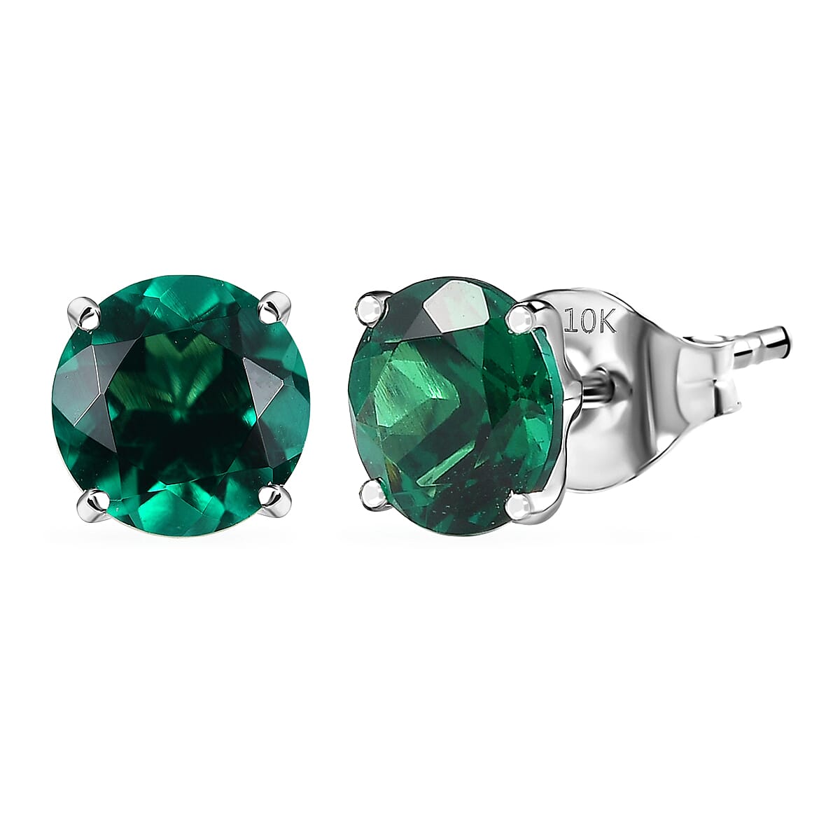 AAA Luxuriant Lab Grown Emerald 2.90 ctw Solitaire Stud Earrings in 10K White Gold (Del. in 10-12 Days) image number 0