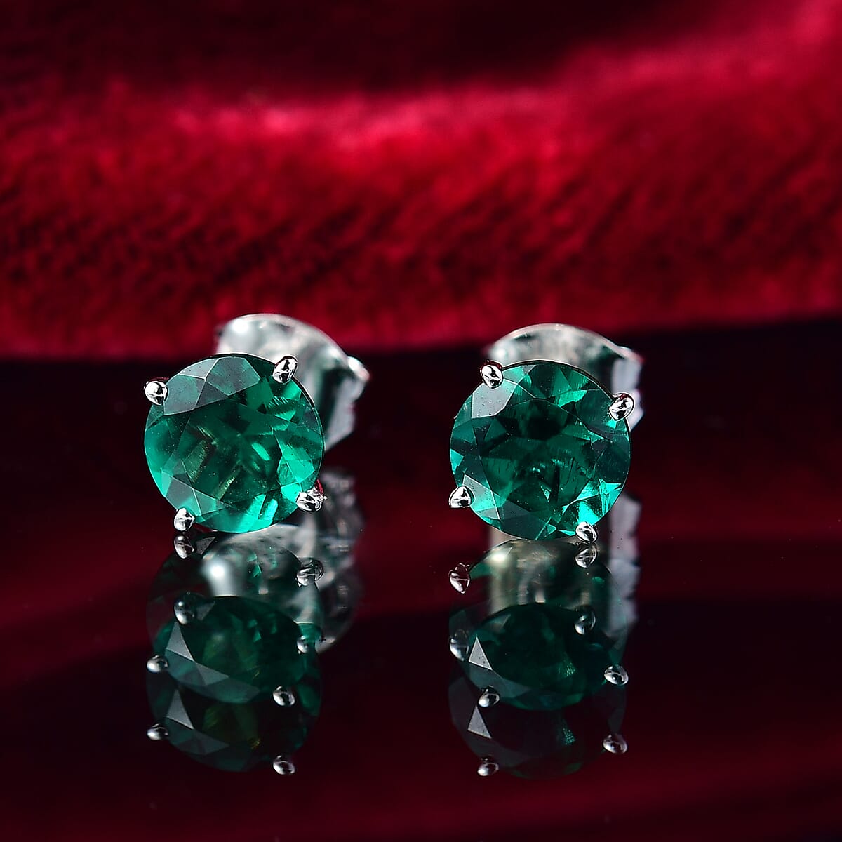 AAA Luxuriant Lab Grown Emerald 2.90 ctw Solitaire Stud Earrings in 10K White Gold (Del. in 10-12 Days) image number 1