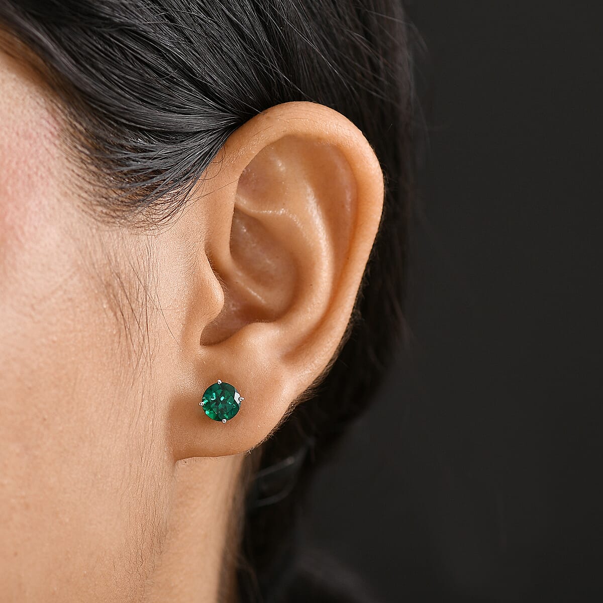 AAA Luxuriant Lab Grown Emerald 2.90 ctw Solitaire Stud Earrings in 10K White Gold (Del. in 10-12 Days) image number 2