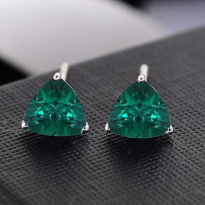 AAA Luxuriant Lab Grown Emerald 1.96 ctw Solitaire Stud Earrings in 10K White Gold