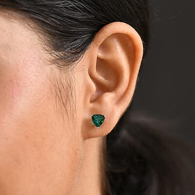 AAA Luxuriant Lab Grown Emerald 1.96 ctw Solitaire Stud Earrings in 10K White Gold