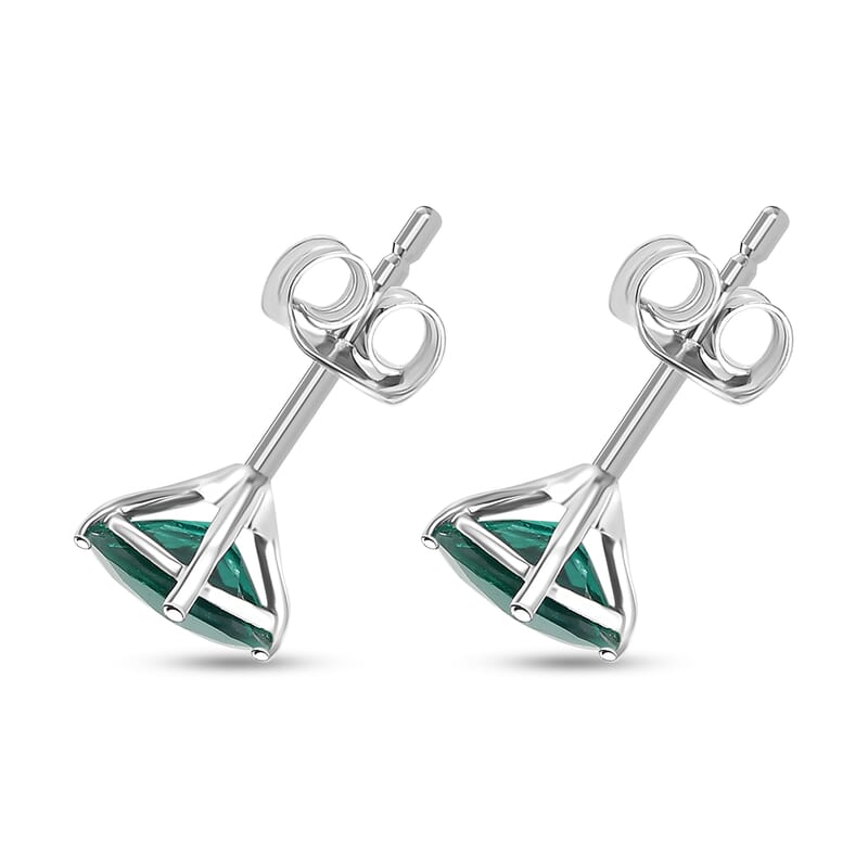AAA Luxuriant Lab Grown Emerald 1.96 ctw Solitaire Stud Earrings in 10K White Gold