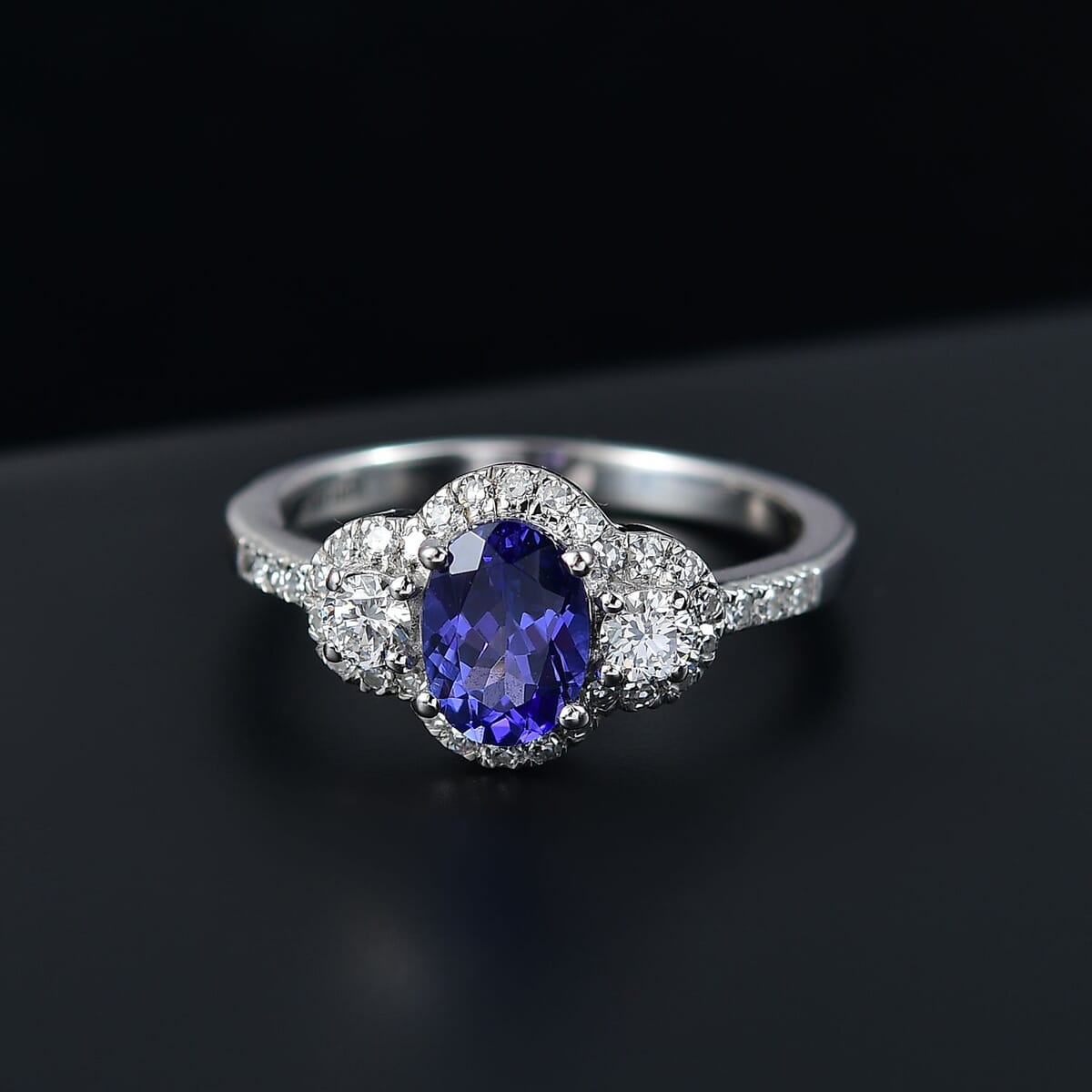AAA Tanzanite and Luxuriant Lab Grown Diamond G-H I1 1.50 ctw Blue Moon Ring in Rhodium Over Sterling Silver (Size 10.0) image number 1