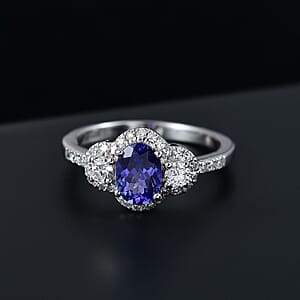 AAA Tanzanite and Luxuriant Lab Grown Diamond G-H I1 1.50 ctw Blue Moon Ring in Rhodium Over Sterling Silver (Size 10.0)