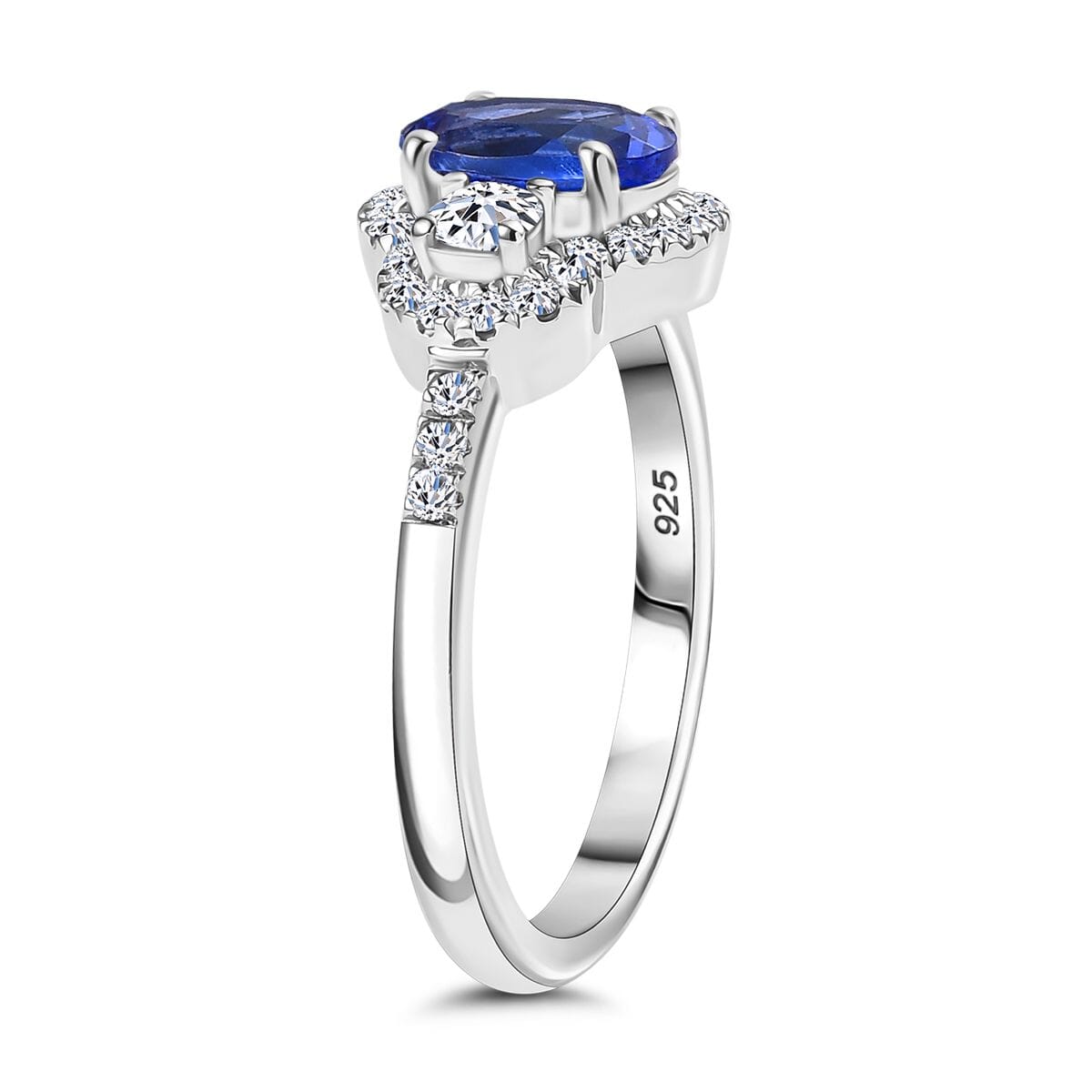 AAA Tanzanite and Luxuriant Lab Grown Diamond G-H I1 1.50 ctw Blue Moon Ring in Rhodium Over Sterling Silver (Size 10.0) image number 3