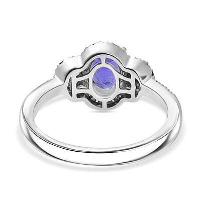 AAA Tanzanite and Luxuriant Lab Grown Diamond G-H I1 1.50 ctw Blue Moon Ring in Rhodium Over Sterling Silver (Size 10.0)
