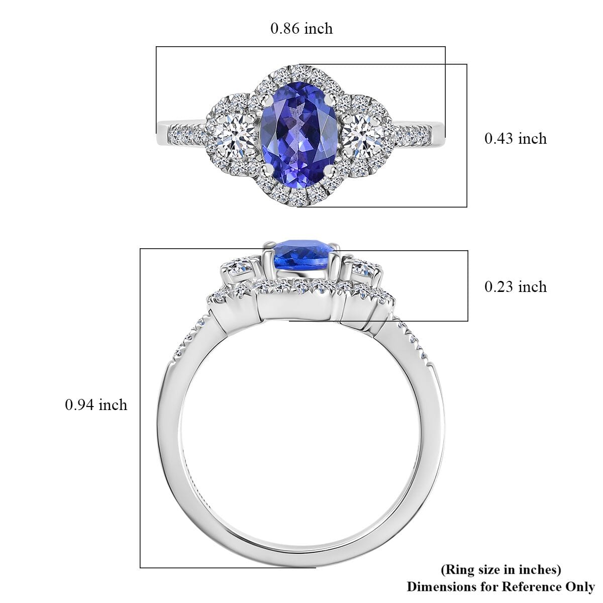 AAA Tanzanite and Luxuriant Lab Grown Diamond G-H I1 1.50 ctw Blue Moon Ring in Rhodium Over Sterling Silver (Size 10.0) image number 5