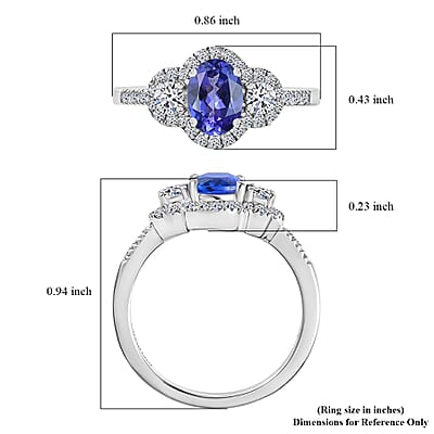 AAA Tanzanite and Luxuriant Lab Grown Diamond G-H I1 1.50 ctw Blue Moon Ring in Rhodium Over Sterling Silver (Size 10.0)