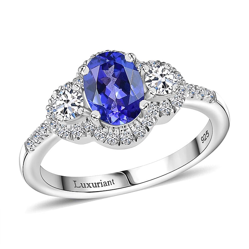 AAA Tanzanite, Luxuriant Lab Grown Diamond (G-H, I1) Ring in Rhodium Over Sterling Silver (Size 10.0) 1.50 ctw