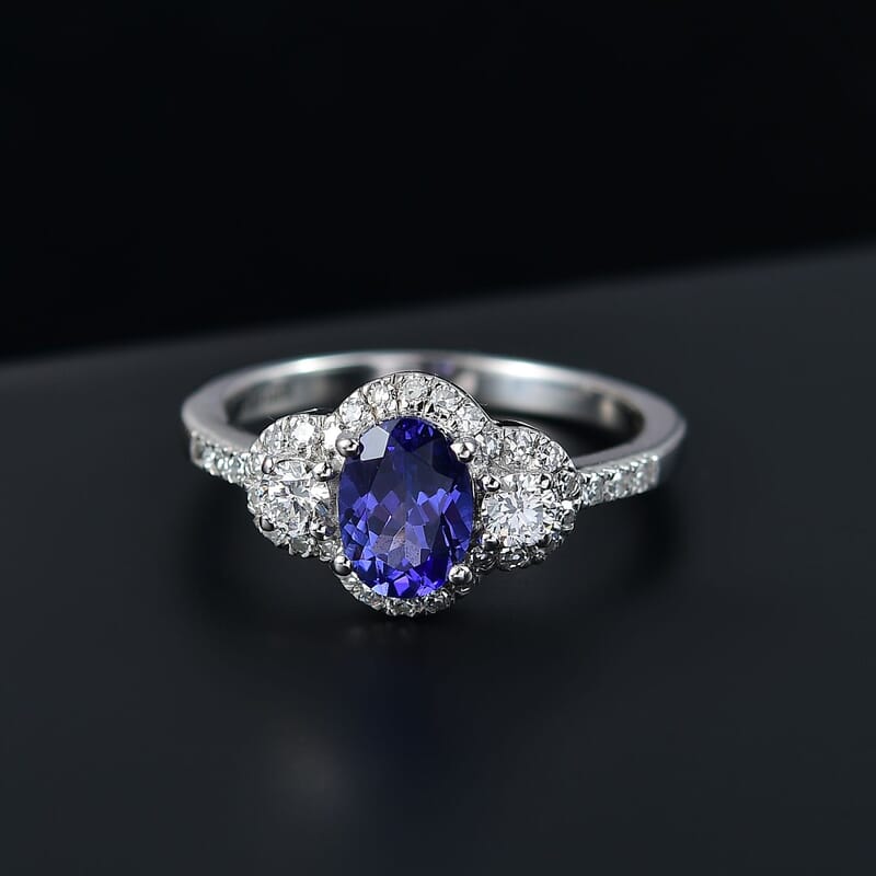AAA Tanzanite, Luxuriant Lab Grown Diamond (G-H, I1) Ring in Rhodium Over Sterling Silver (Size 10.0) 1.50 ctw