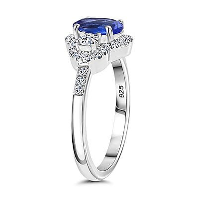 AAA Tanzanite, Luxuriant Lab Grown Diamond (G-H, I1) Ring in Rhodium Over Sterling Silver (Size 10.0) 1.50 ctw
