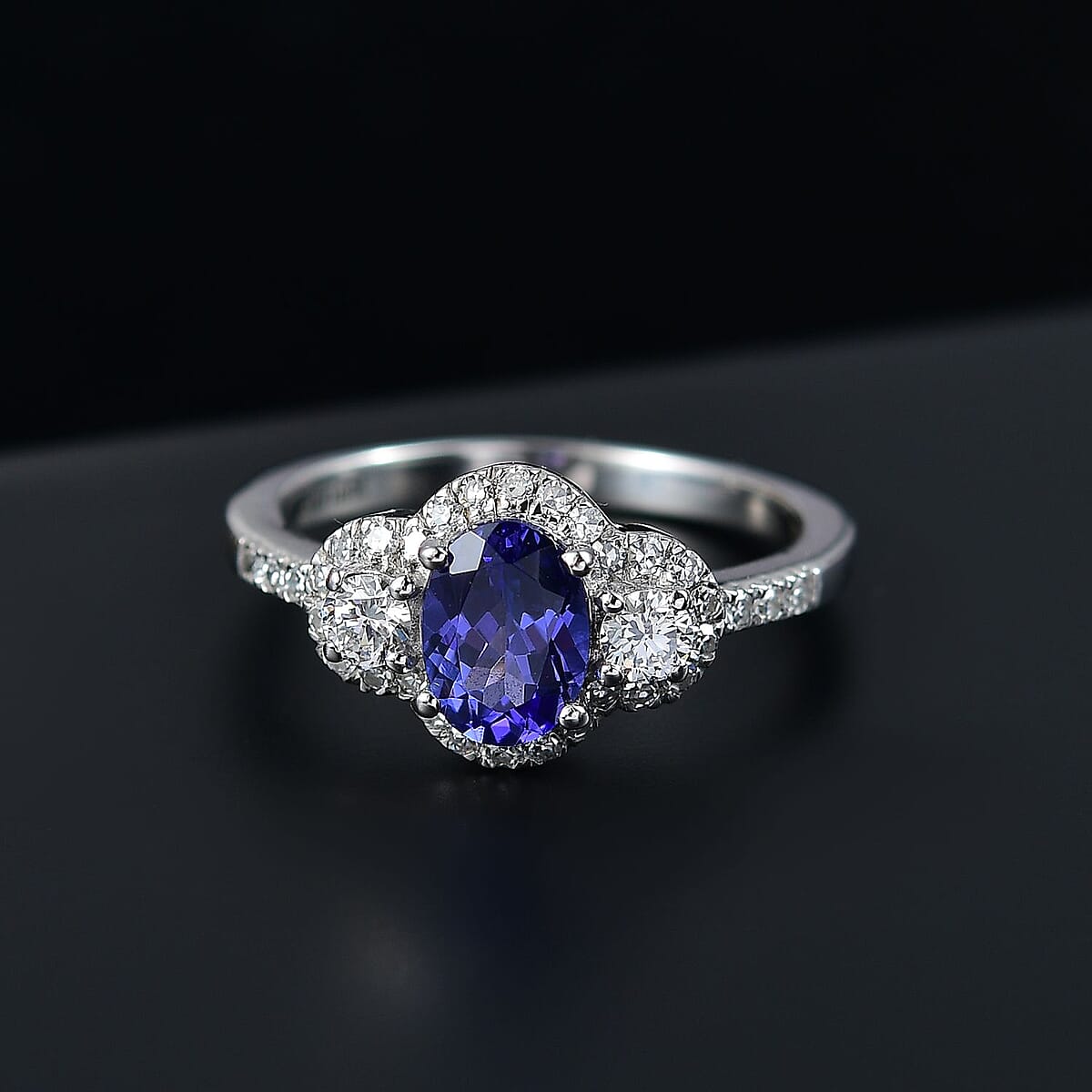 AAA Tanzanite and Luxuriant Lab Grown Diamond G-H I1 1.50 ctw Blue Moon Ring in Rhodium Over Sterling Silver (Size 7.0) image number 1