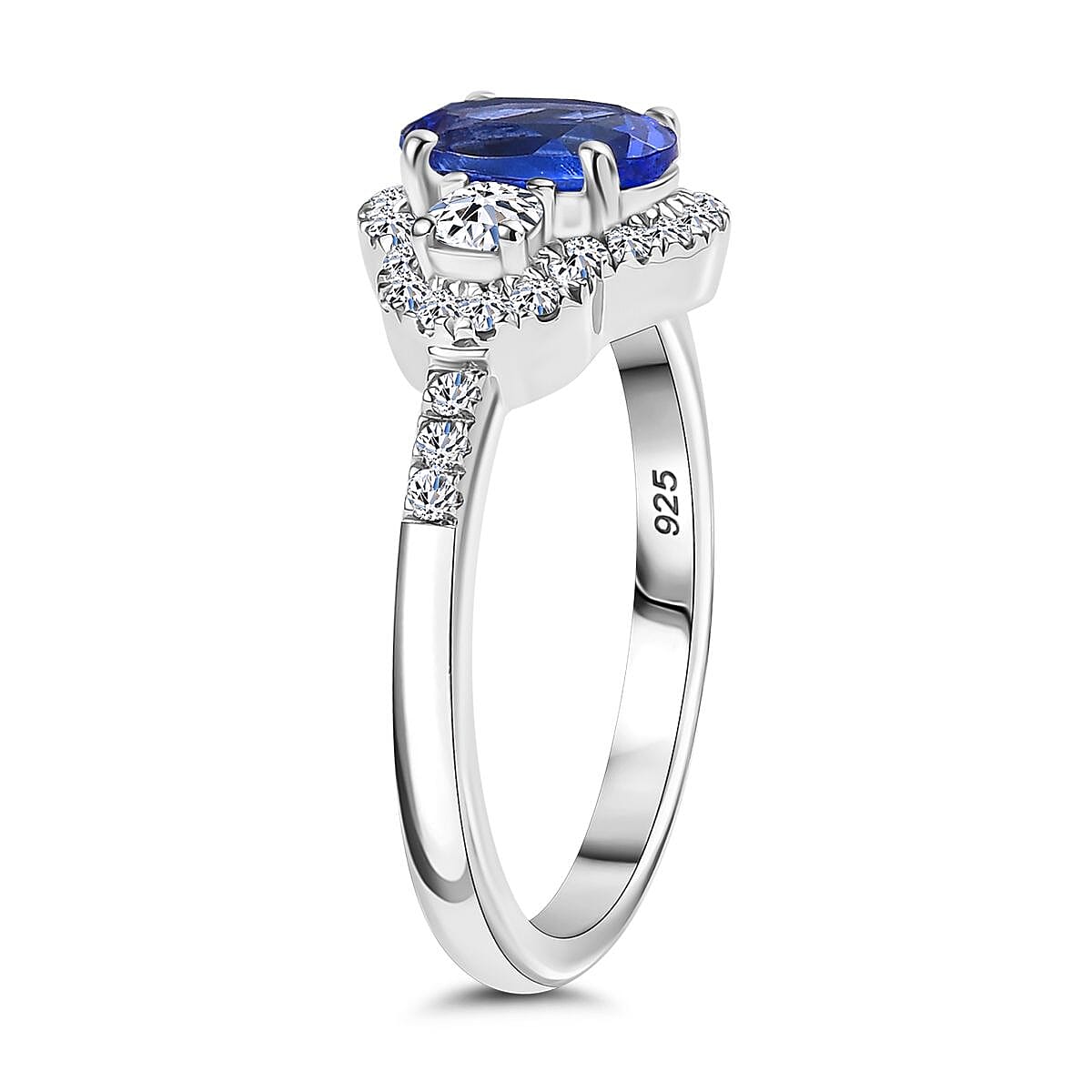 AAA Tanzanite and Luxuriant Lab Grown Diamond G-H I1 1.50 ctw Blue Moon Ring in Rhodium Over Sterling Silver (Size 7.0) image number 3