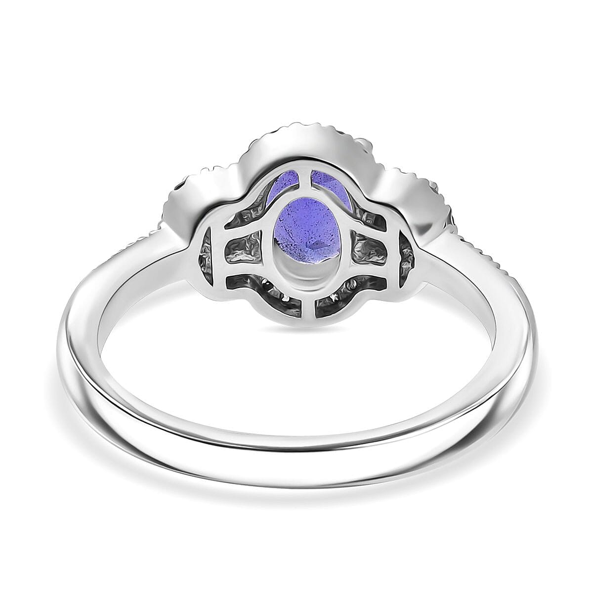 AAA Tanzanite and Luxuriant Lab Grown Diamond G-H I1 1.50 ctw Blue Moon Ring in Rhodium Over Sterling Silver (Size 7.0) image number 4