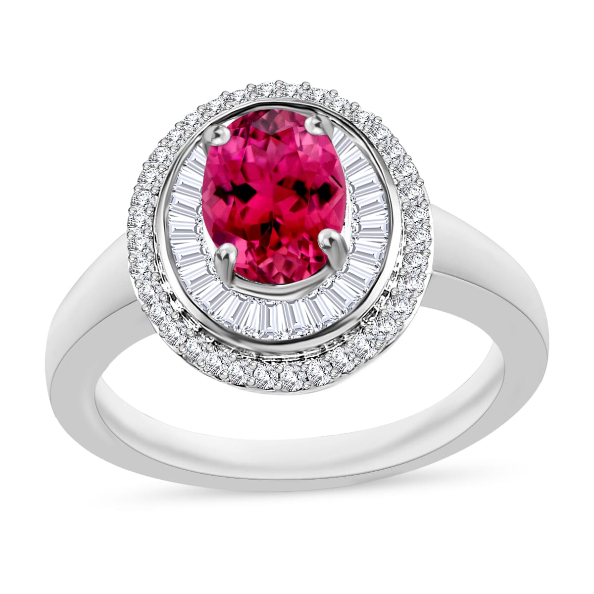 Luxoro Premium Ouro Fino Rubellite and G-H I2 Diamond 1.67 ctw Ring in 10K White Gold (Size 10) 1 image number 0