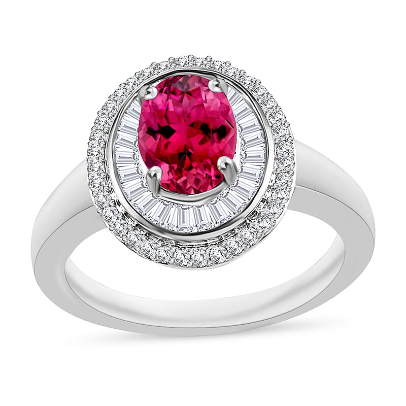 Luxoro Premium Ouro Fino Rubellite and G-H I2 Diamond 1.67 ctw Ring in 10K White Gold (Size 10) 1 5.75 Grams
