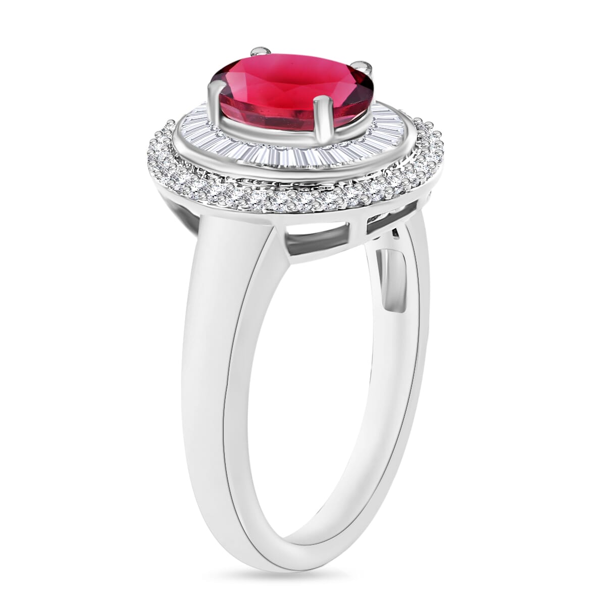 Luxoro Premium Ouro Fino Rubellite and G-H I2 Diamond 1.67 ctw Ring in 10K White Gold (Size 10) 1 image number 1