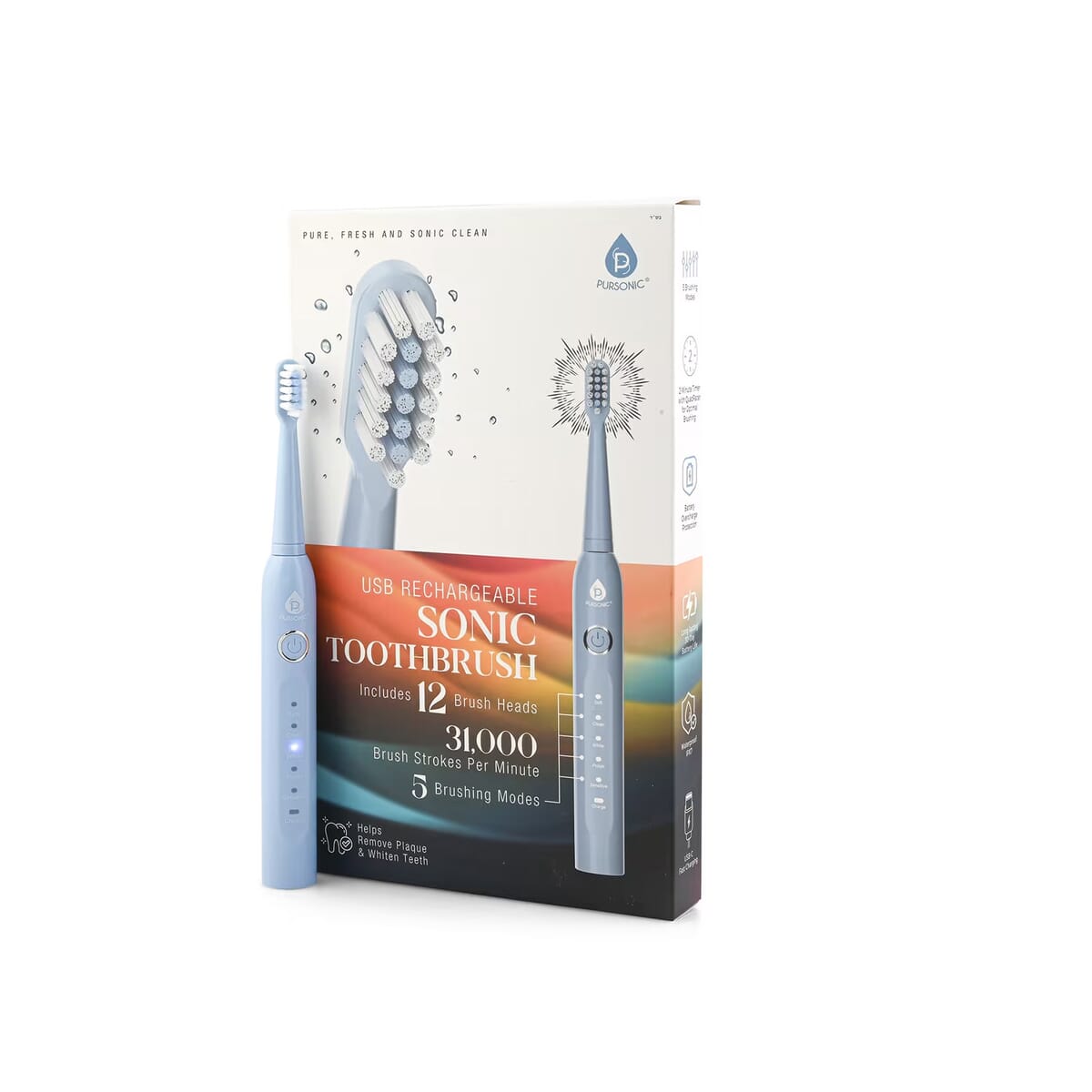 Pursonic USB Rechargeable Sonic Toothbrush With 5 Modes and 12 Brush Heads -Black image number 0