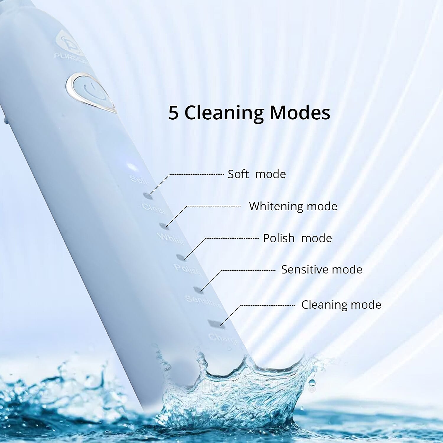 Pursonic USB Rechargeable Sonic Toothbrush With 5 Modes and 12 Brush Heads -Black