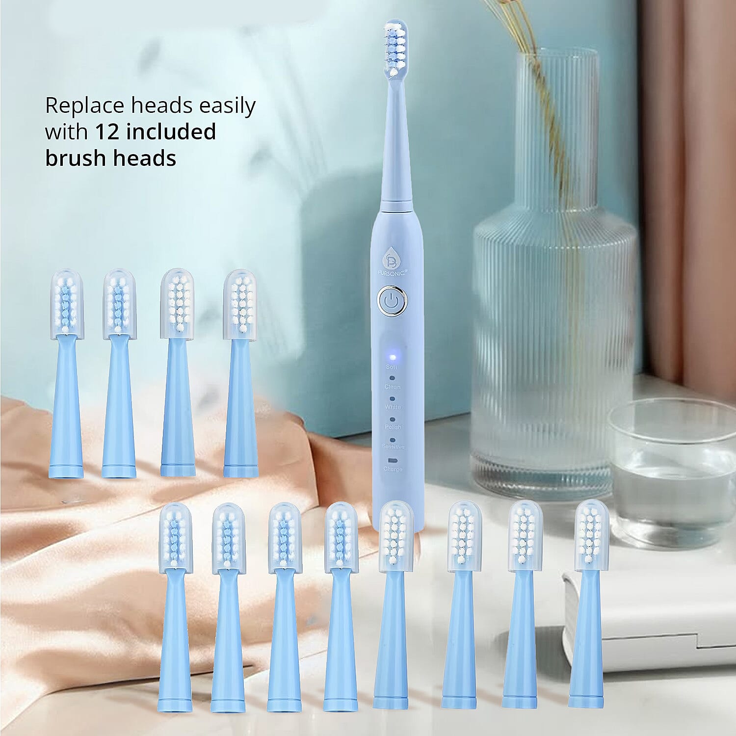 Pursonic USB Rechargeable Sonic Toothbrush With 5 Modes and 12 Brush Heads -Black