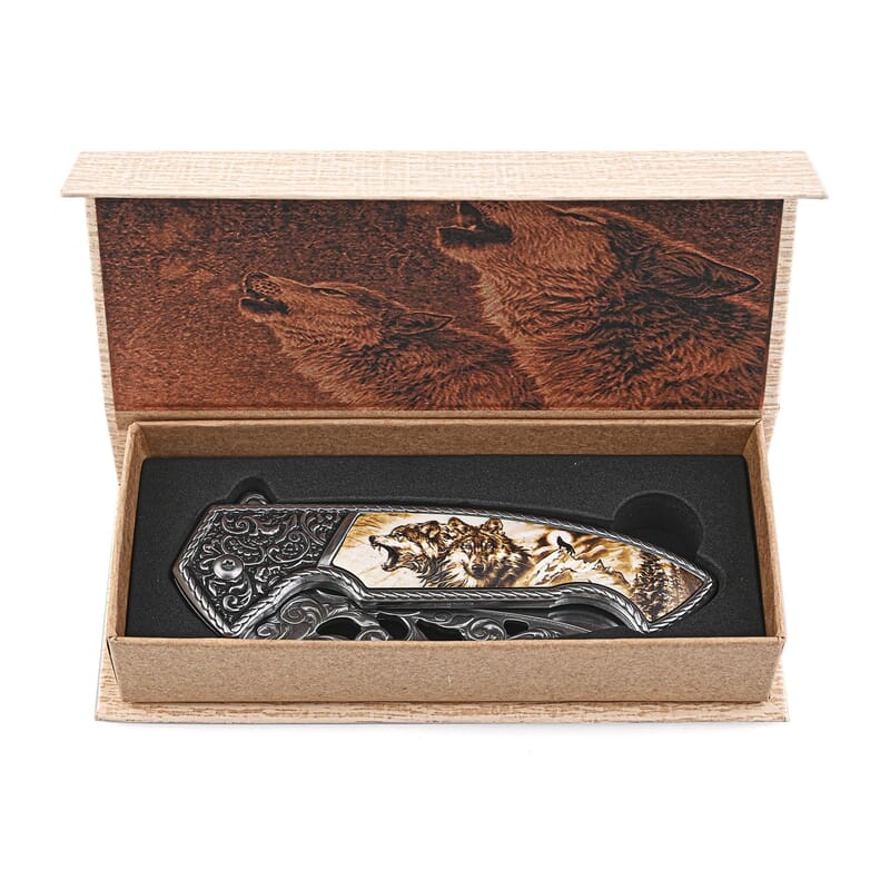 RITE EDGE Wolf Folding Knife with Gift Box