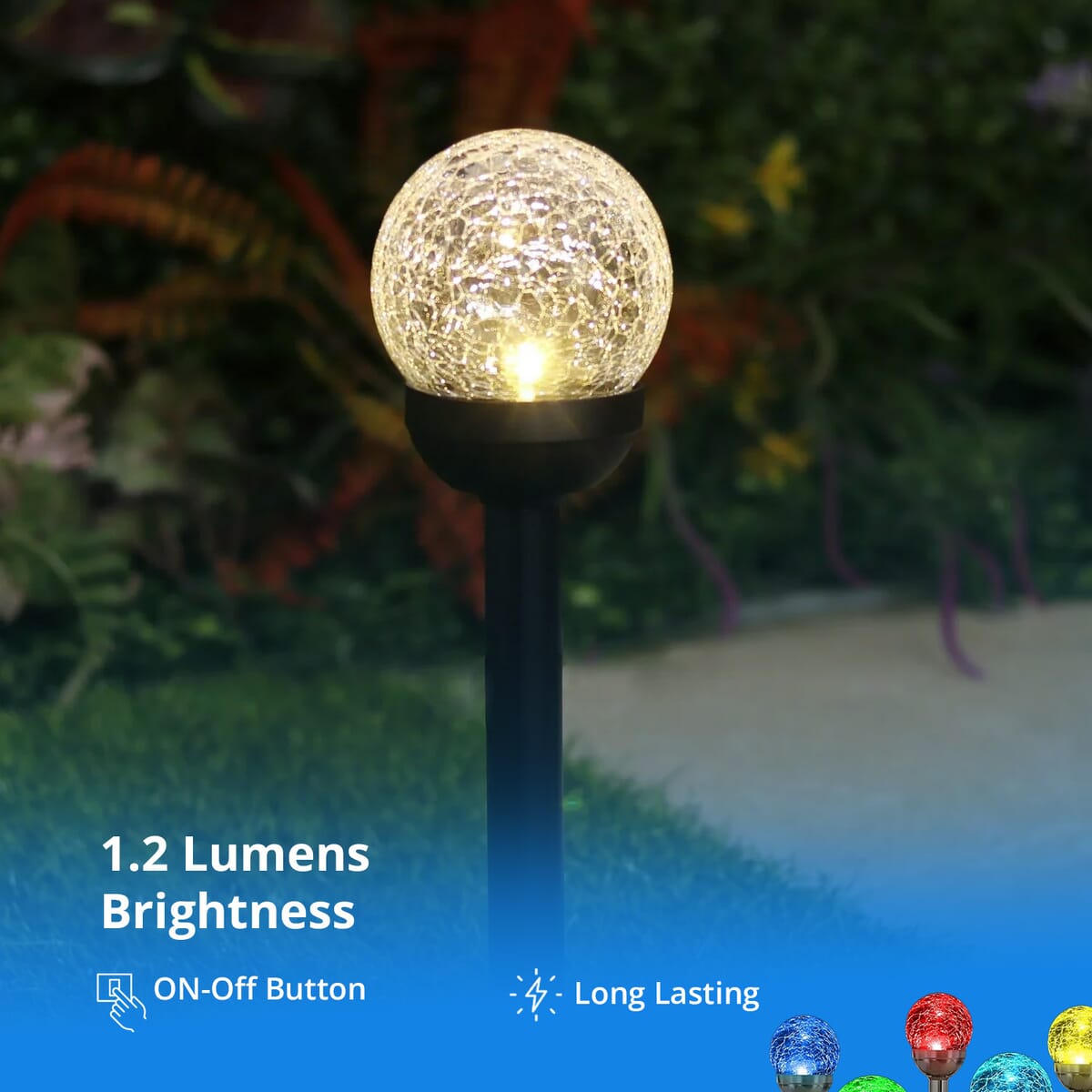 CLOSEOUT Moonrays 6 Crackle Glass Ball Solar Stake Lights image number 1