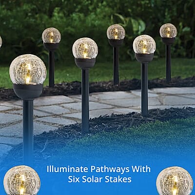 CLOSEOUT Moonrays 6 Crackle Glass Ball Solar Stake Lights