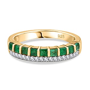 Kagem Zambian Emerald and Moissanite 0.80 ctw Ring in 18K Vermeil Yellow Gold Over Sterling Silver (Size 10.0)