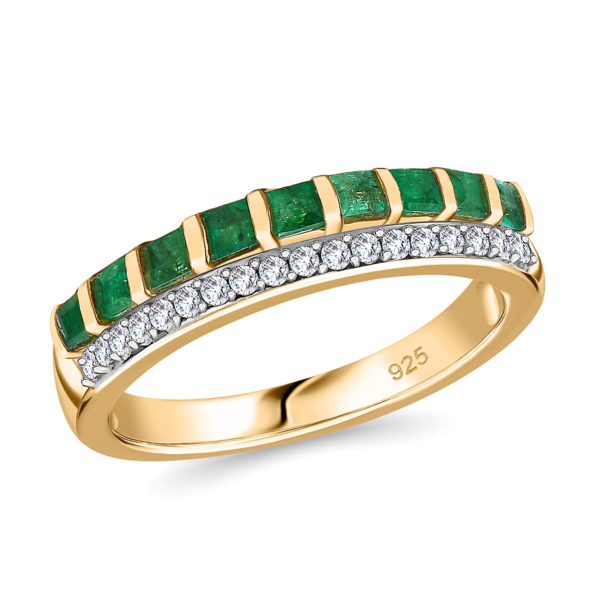 Kagem Zambian Emerald and Moissanite 0.80 ctw Ring in 18K Vermeil Yellow Gold Over Sterling Silver (Size 10.0) image number 3