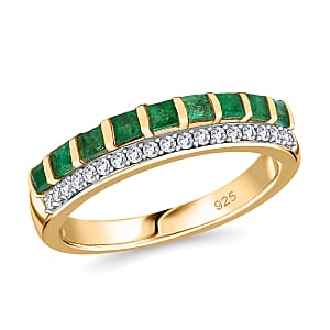 Kagem Zambian Emerald and Moissanite 0.80 ctw Ring in 18K Vermeil Yellow Gold Over Sterling Silver (Size 10.0)