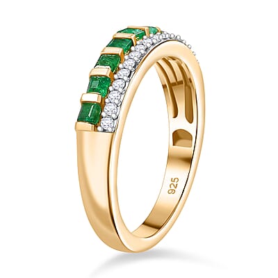 Kagem Zambian Emerald and Moissanite 0.80 ctw Ring in 18K Vermeil Yellow Gold Over Sterling Silver (Size 10.0)