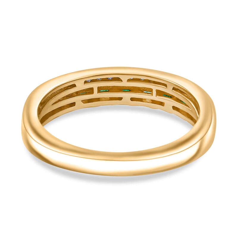 Kagem Zambian Emerald and Moissanite 0.80 ctw Ring in 18K Vermeil Yellow Gold Over Sterling Silver (Size 10.0)