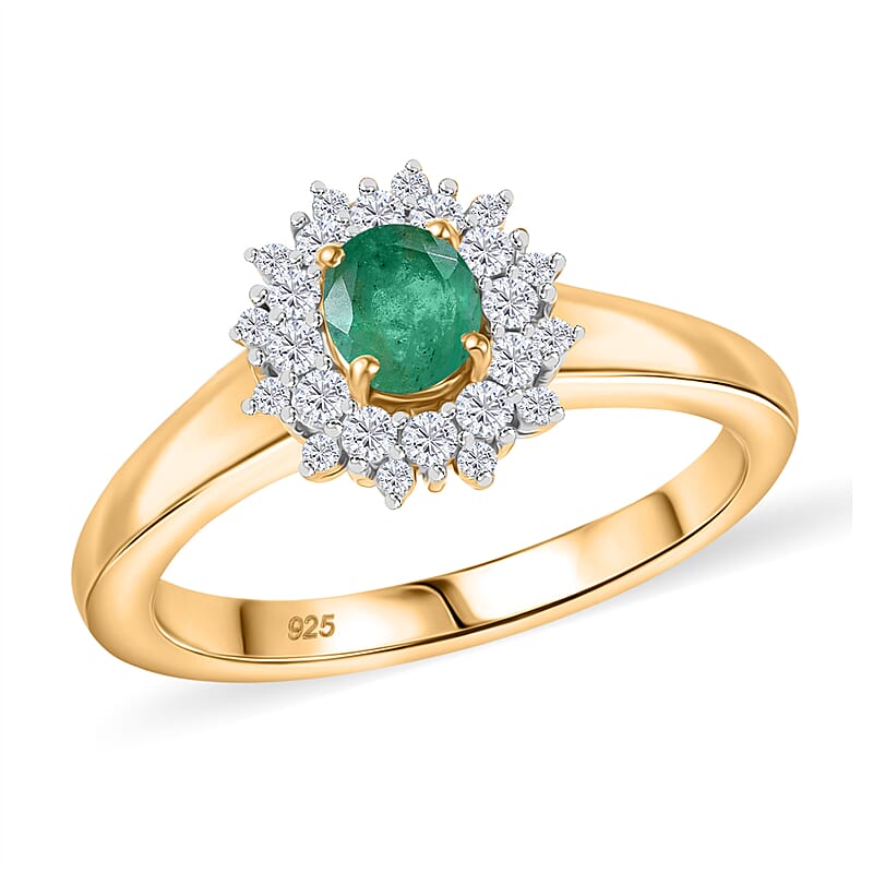 Kagem Zambian Emerald and Moissanite 0.65 ctw Ring in 18K Yellow Gold Plated Sterling Silver (Size 11.5)