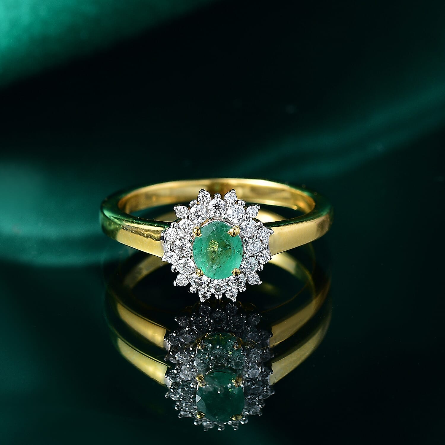 Kagem Zambian Emerald and Moissanite 0.65 ctw Ring in 18K Yellow Gold Plated Sterling Silver (Size 11.5)
