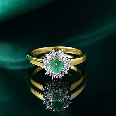 Kagem Zambian Emerald and Moissanite 0.65 ctw Ring in 18K Yellow Gold Plated Sterling Silver (Size 11.5)