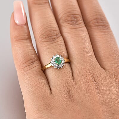 Kagem Zambian Emerald and Moissanite 0.65 ctw Ring in 18K Yellow Gold Plated Sterling Silver (Size 11.5)