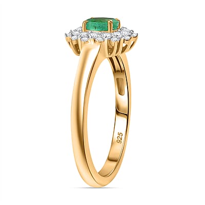 Kagem Zambian Emerald and Moissanite 0.65 ctw Ring in 18K Yellow Gold Plated Sterling Silver (Size 11.5)
