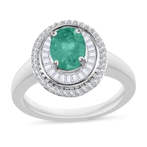 Luxoro Premium Kagem Zambian Emerald and G-H I2 Diamond 1.60 ctw Ring in 10K White Gold (Size 10) 1
